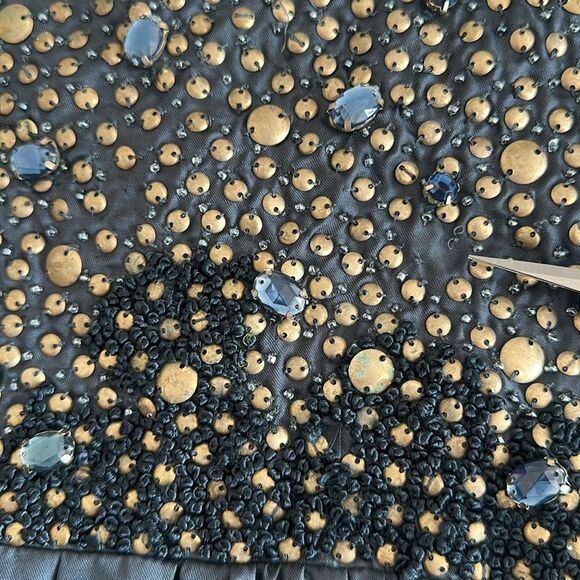 NWT Gold Hawk Women’s 100% Silk Hand Embellished Babydoll Regency Dress Blue L - Picture 10 of 11